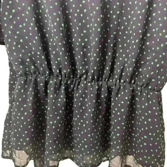 Pleoine Women's Polka Dot Faux Wrap Tie Blouse Navy with dots Green Size M - Picture 12 of 14